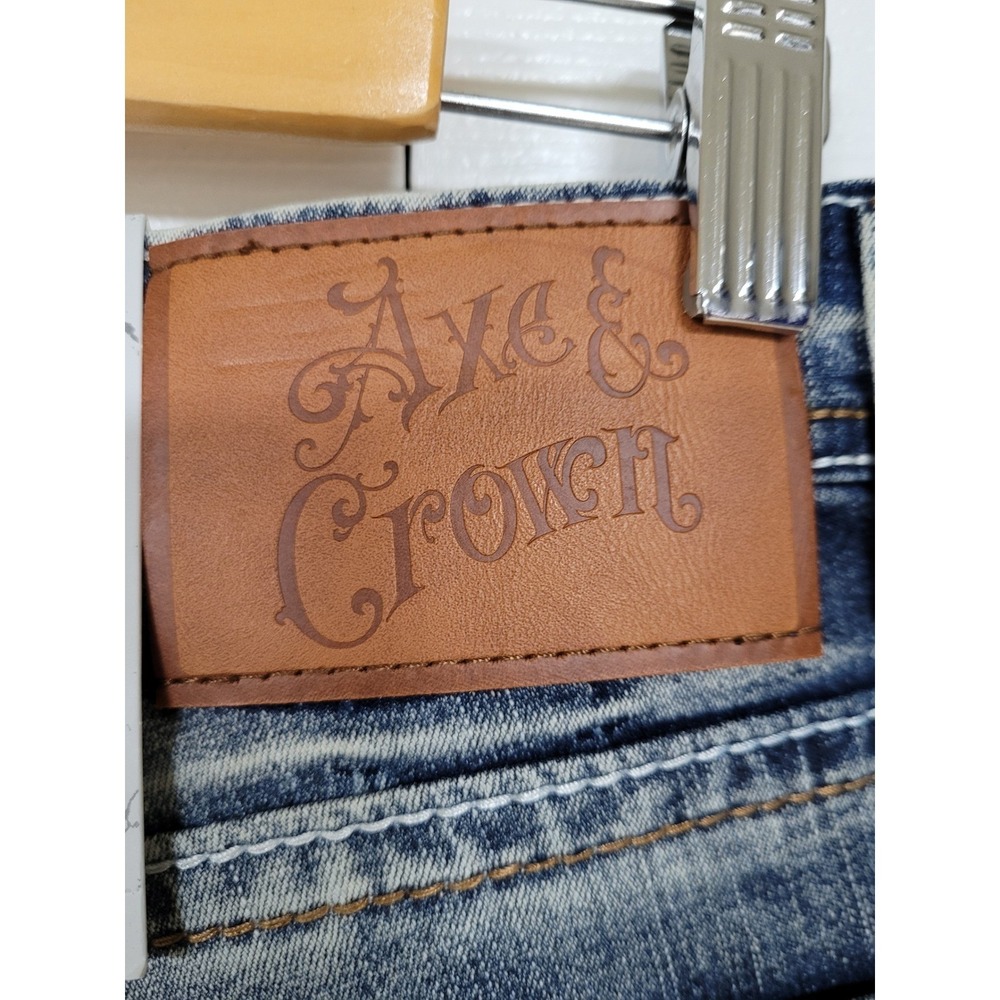Axe Crown Classic Mens Jeans Embroidered Pockets Straight Sediment Wash 33 x 30 - Picture 4 of 8